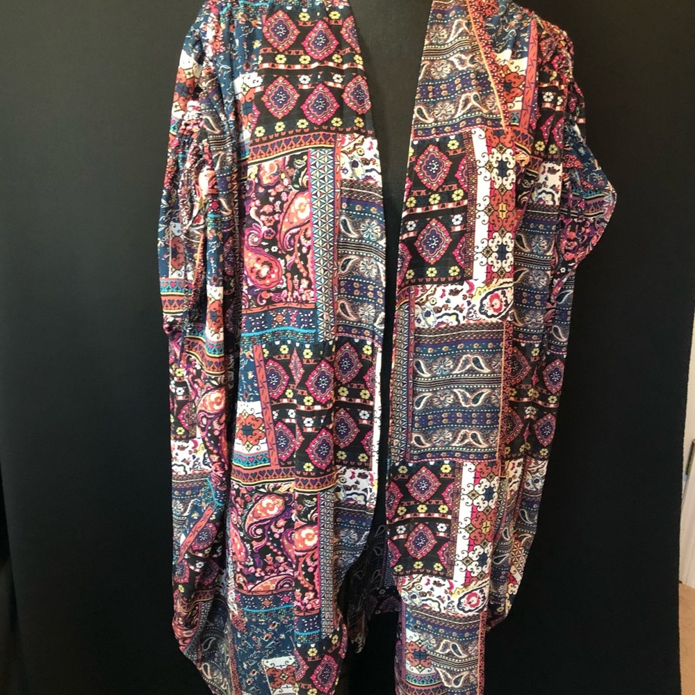 Duster/Cover Up Open Front Ruched Tie Sleeve OS